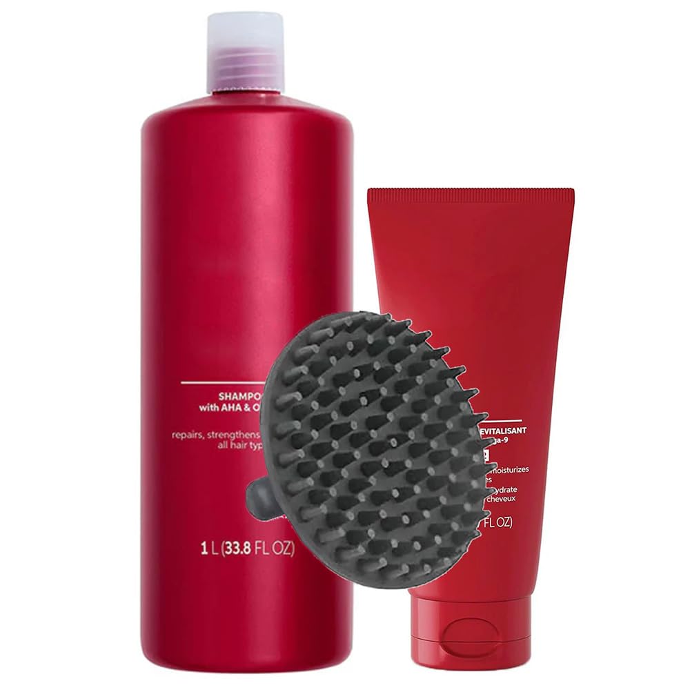 Ultimate Repair Shampoo 1 Liter & Conditioner 16.9oz Duo Set + M Hair Designs Scalp Brush - Keratin-Infused, Damage Repair, Sulfate-Free Hair Care
