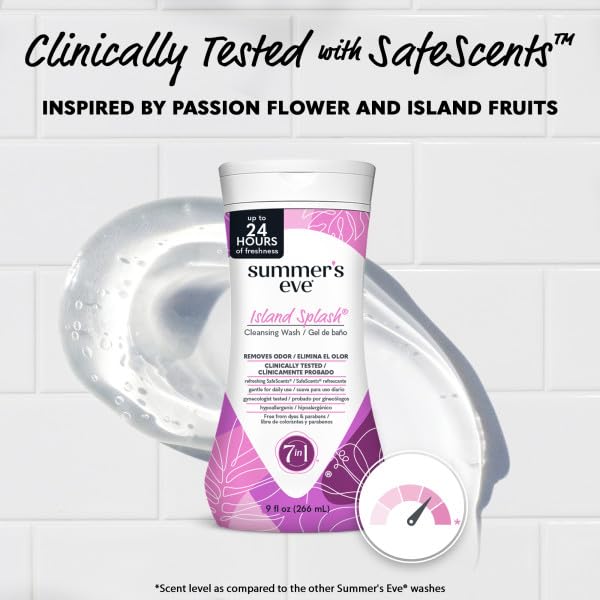 Summer's Eve Island Splash Feminine Cleansing Wash, Daily Intimate Wash, Removes Odor, pH Balanced, Gentle for Sensitive Skin, 9 Ounce (Pack of 6)