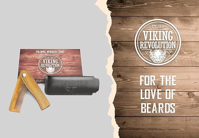 Folding Beard Comb w/Carrying Pouch for Men - All Natural Wooden Beard Comb w/Gift Box - Green Sandalwood Comb for Grooming & Combing Hair, Beards