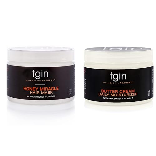 tgin Butter Cream Daily Moisturizer and Honey Miracle Hair Mask Duo for Curly, Coily and Wavy Hair, Rich Moisture and Deep Conditioning for Dry Hair