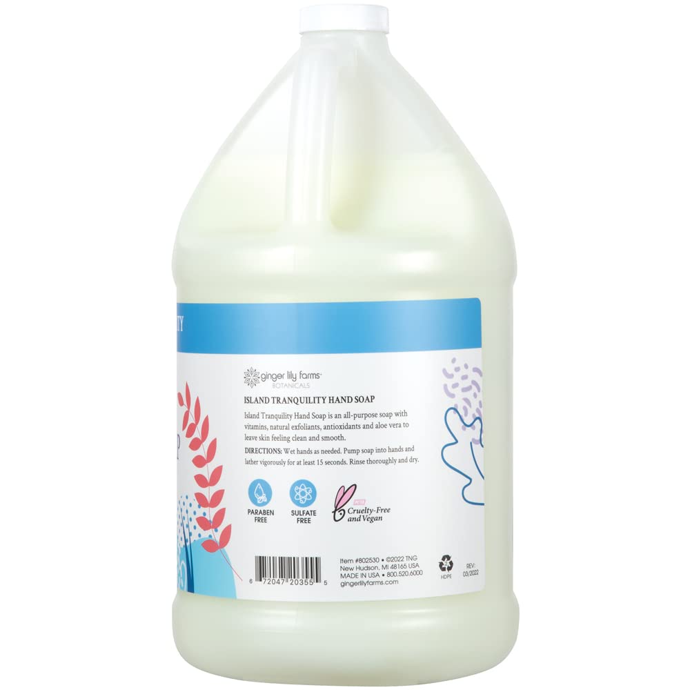 Ginger Lily Farms Botanicals All-Purpose Liquid Hand Soap Refill, Island Tranquility, 100% Vegan & Cruelty-Free, Green Tea Lemongrass Scent, 1 Gallon