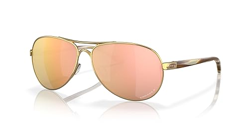 Oakley Women's OO4079 Feedback Aviator Sunglasses, Polished Gold/Prizm Rose Gold Polarized, 59 mm