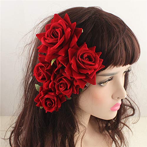Rose Flower Hair Clip 3D Red Roses Flower Hair Accessories Comb Piece for Girls Women Bride Wedding Hair Clip Flamenco Dancer Hairpins Headwear