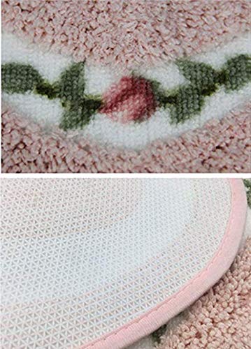 MOMIKA Pretty Floral Rose Heart Shape Bathroom Mat ，Super Soft Pink Shaggy Rug Floor Decoration Carpet，Great for Kitchen,Living Room,Toilet