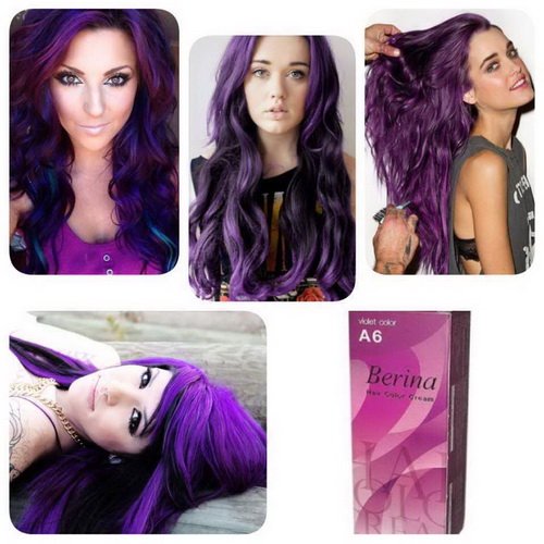 Pack of 2 Sets Berina BERINA PROFESSIONALS Hair Color Cream Permanent Hair Dye Color A6 : Violet 60 G. Super Permanent Fashion Unisex