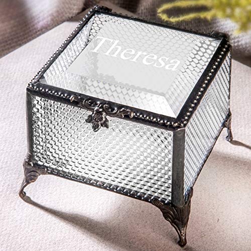 Personalized Gift for Women Girls Engraved Glass Box Decorative Vanity Jewelry Display Storage Organizer Keepsake Vintage Decor J Devlin Box 825…