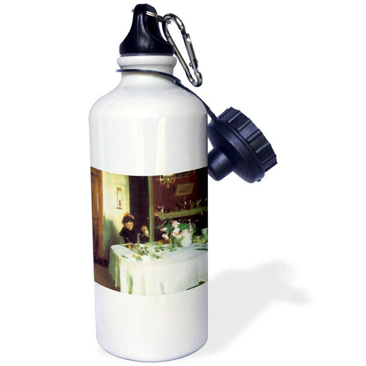 3dRose "The Breakfast Table by John Singer Sargent" Sports Water Bottle, 21 oz, White