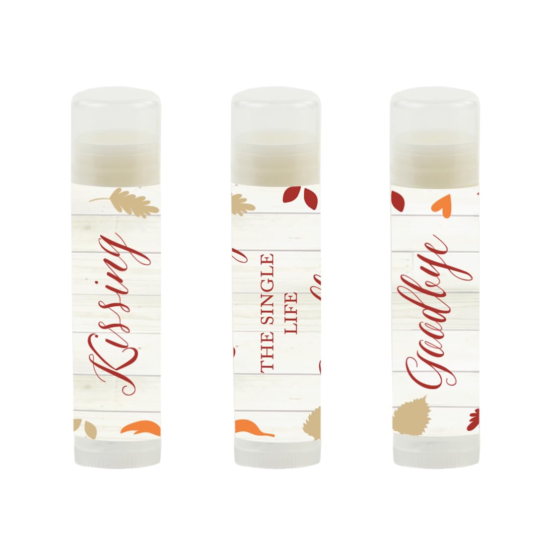 Andaz Press Bridal Shower Bachelorette Party Lip Balm Party Favors, Fallin' In Love Autumn Fall Leaves, Kissing The Single Life Goodbye, Bridesmaid