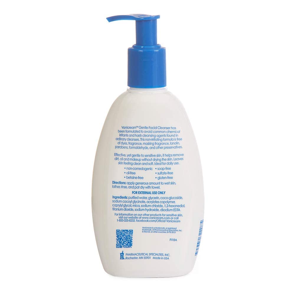 Vanicream Gentle Facial Cleanser for sensitive skin with pump dispenser - dye free, fragrance free, preservative free - oil free and non comedogenic