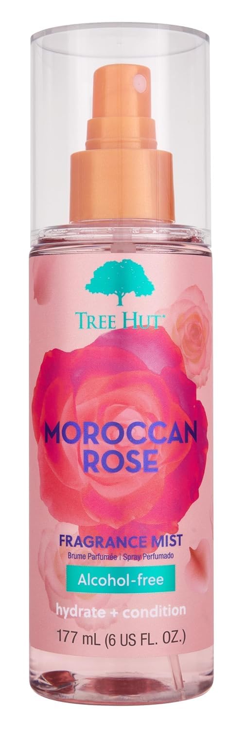 Tree Hut Moroccan Rose Hair & Body Mist, Hydrating & Alcohol-Free Body Spray, Fragrance with Bergamot, Tea Rose & Amber Notes, Alcohol-Free Formula, 6