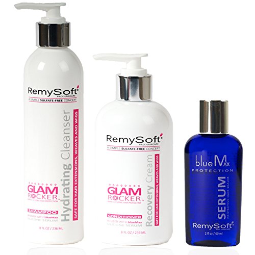RemySoft Glam Rocker System - Safe for Hair Extensions, Weaves and Wigs - Salon Formula Shampoo, Conditioner & Serum - Gentle Sulfate-free Lather Beauty & Personal Care RemySoft
