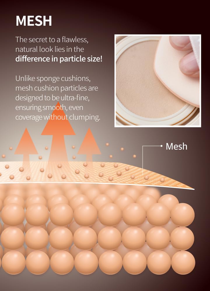 BEAUDIANI Natural Coverage - Mesh Tight Up Cushion - Korean Cushion Foundation, Semi-Matte Radiance, Long-lasting, Travel-Friendly Design (01 Light