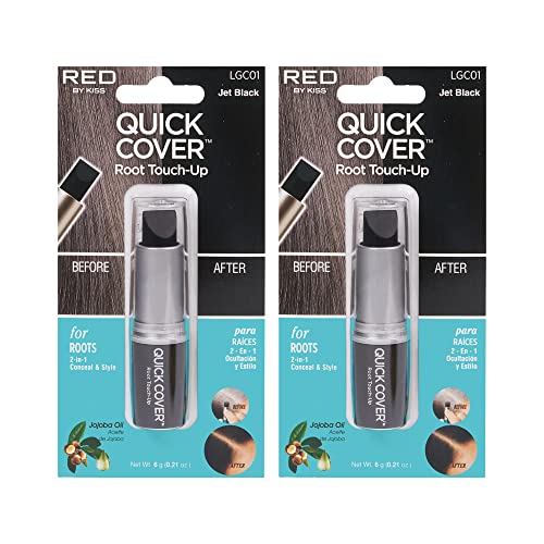 RED by Kiss Quick Cover Root Touch Up Stick, Water-Resistant Temporary Gray Hair Concealer with Brush for Roots and Beard, Long-Lasting Coverage, Easy