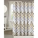 Serafina Home Grey Brown Taupe White Fabric Shower Curtain for Bathroom: Farmhouse Geometric Teardrop Border Design