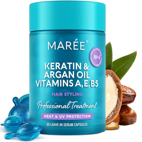 MAREE Hair Serum for Frizzy Dry Hair - Styling Capsules with Keratin, Argan Oil, Vitamins A E B5 - UV & Heat Protectant Frizz Control Serum for Women Beauty and Personal Care MAREE Default Title