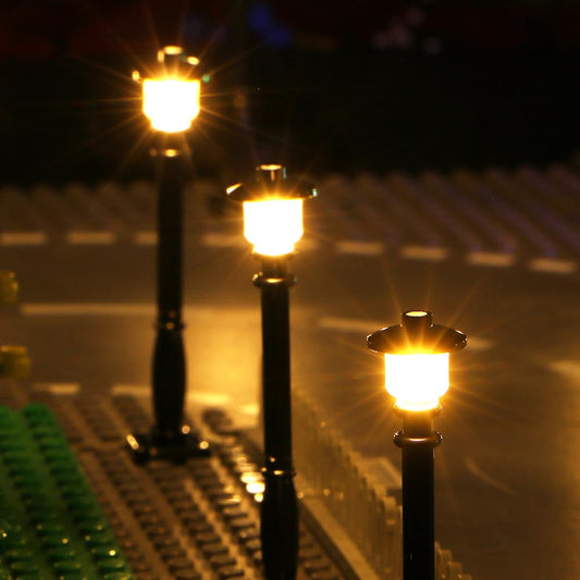 TEDDOO 15pcs City Street Light DIY LED Kit – USB Powered Lamp Blocks Compatible with Lego, Black Pillar Warm White Lighting Set