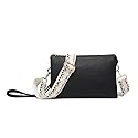 JEN & CO. Izzy Vegan Leather Crossbody Bags Clutch Purses Wristlet Wallet Shoulder Handbag with Guitar Strap for Women (Black)