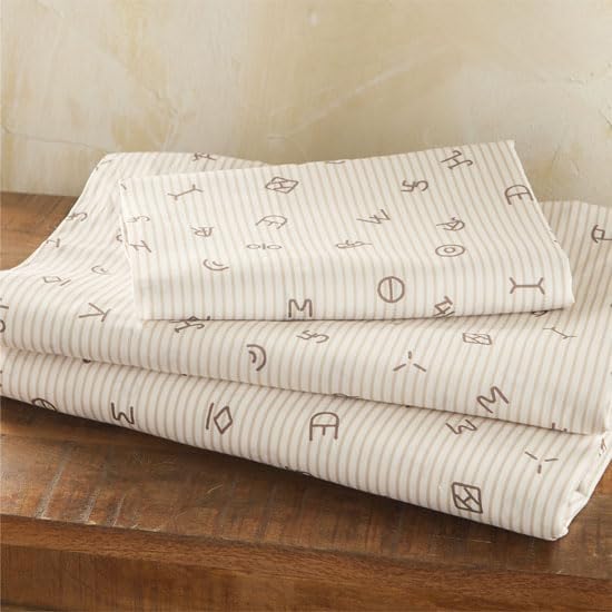 Rod's - Cattle Brands (Sheet Set) - Ticking Stripe - Beige Cream - 3 Piece Twin Sheet Set - Top Sheet (66x96in) - Fitted Sheet (39x75x15in) - One