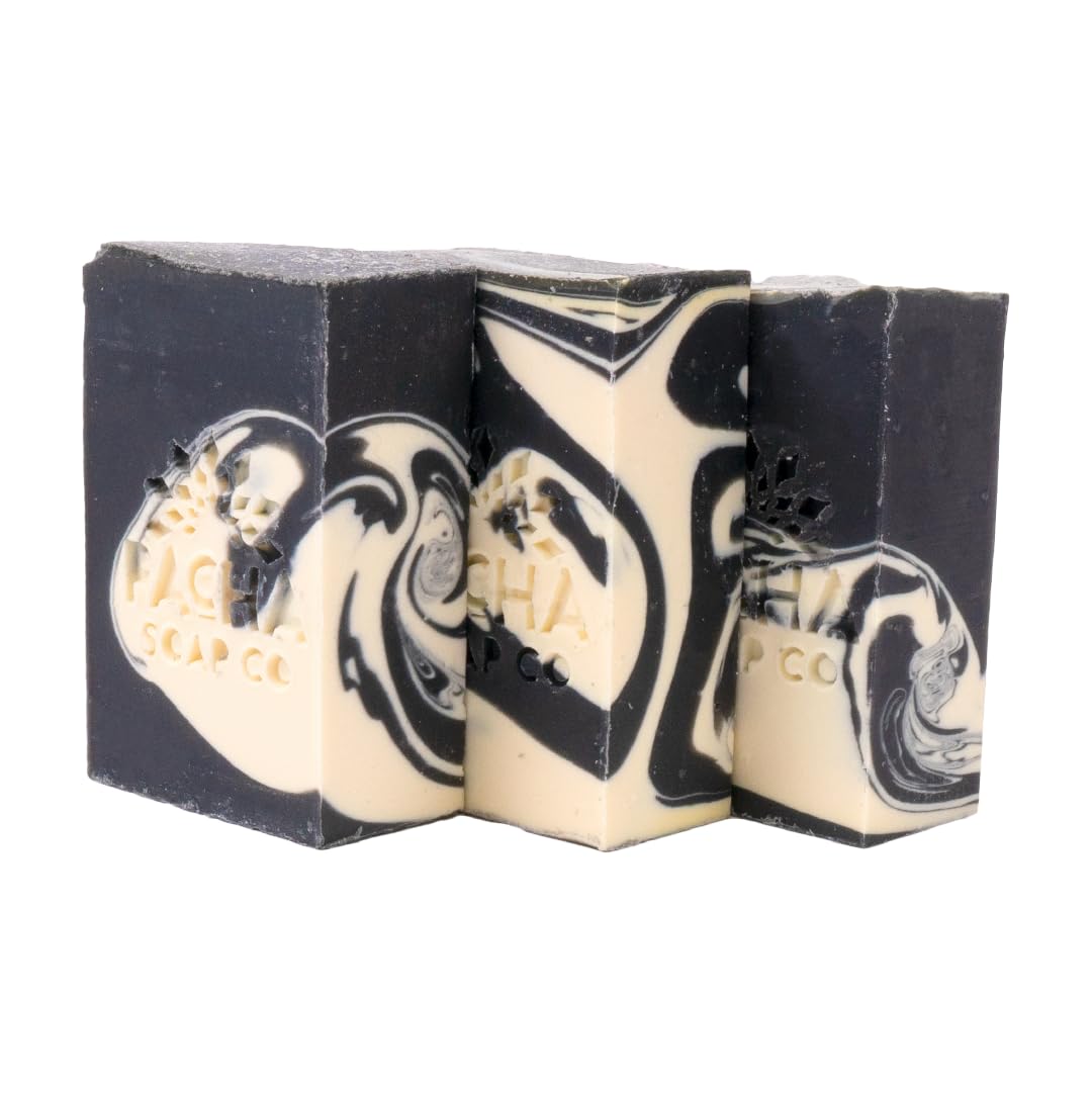 Pacha Soap Co. Bar Soap, Charcoal, 3-Pack (4 oz ea) - Premium, Handcrafted, Hydrating, Natural Face Wash, Hand Cleanser, Body Wash, Soothing Essential