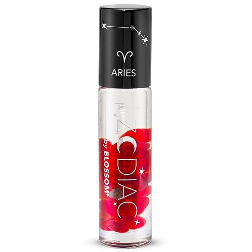 Blossom Lip Gloss Zodiac Sign Vanilla Scented Roll-On Lip Gloss, Moisturizing + Hydrating with Zodiac Crystals, Made in USA, 0.20oz, Aries