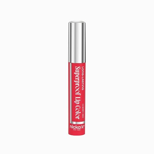 NICKA K NEW YORK Superproof Long-Lasting Lip Color, High Performance, Full Pigment, Glossy Finish (Cherry Red)