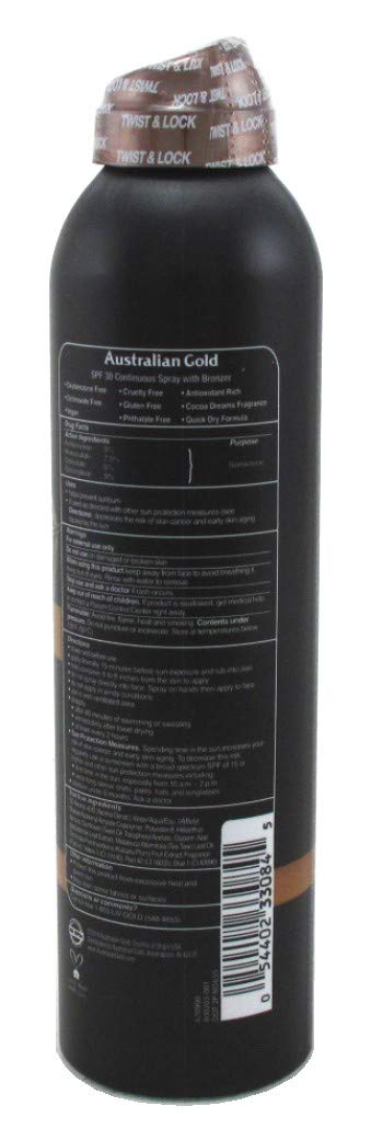 Australian Gold Continuous SPF#30 Spray 6 Ounce with Bronzer (Pack of 2)