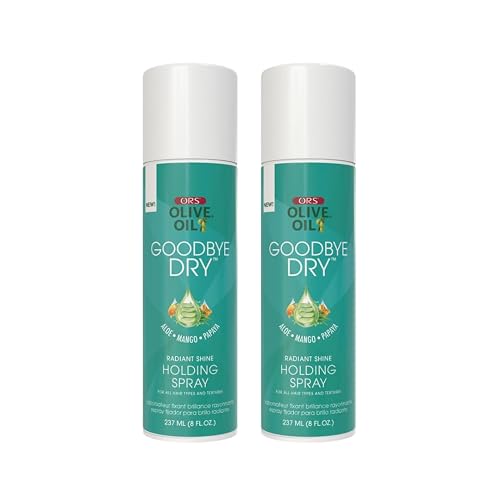 ORS Olive Oil Goodbye Dry Radiant Shine Holding Spray with Aloe, Mango & Papaya, Hydration & Nourishing for all Hair Types and Textures 8 Ounces (Pack
