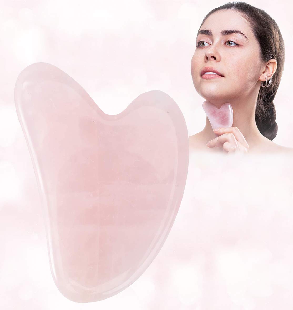 Gua Sha Massage Tool - 100% Natural Rose Quartz Heart Shape Jade Gua Sha Facial Tools for SPA Acupuncture Therapy Trigger Point Treatment, Gua Sha
