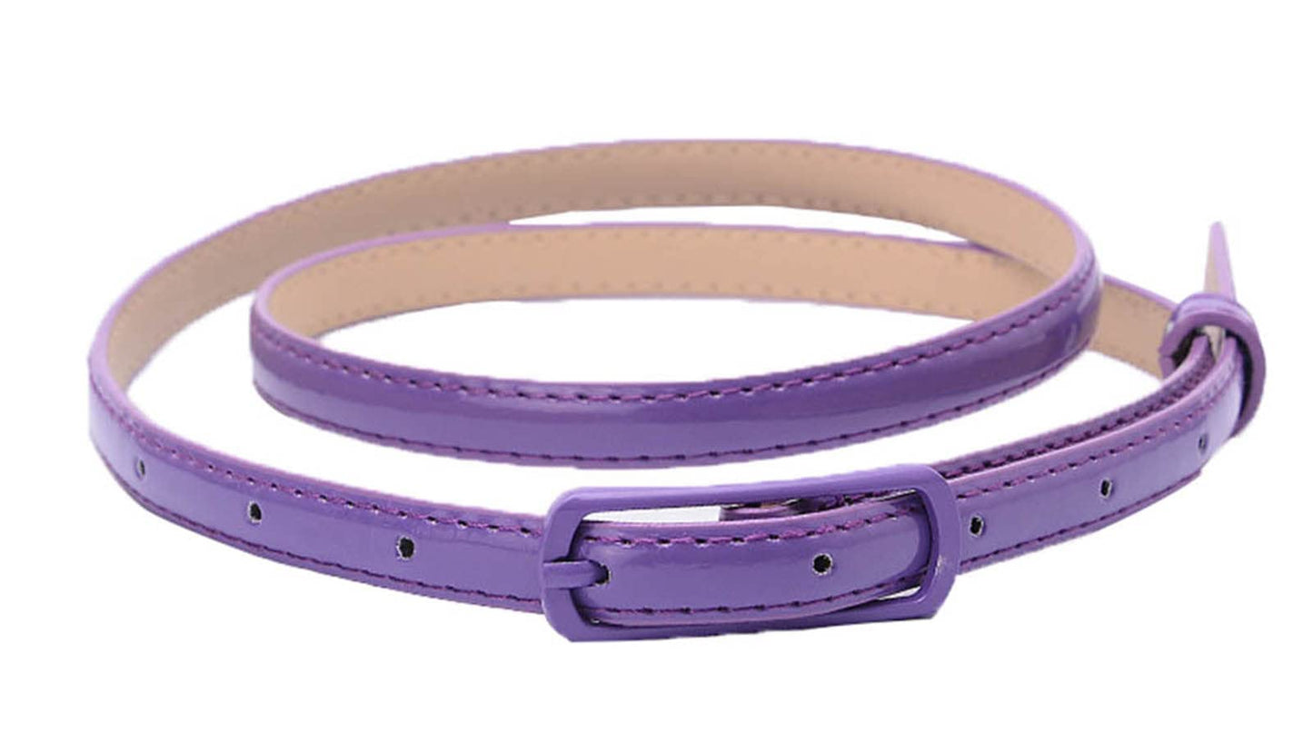 Selighting Women's Solid Color Faux Leather Skinny Belts for Dresses (One Size, Purple)