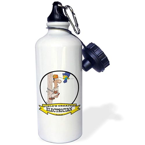 3dRose "Funny Worlds Greatest Electrician III Cartoon" Sports Water Bottle, 21 oz, White