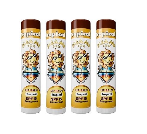 Miami Sun SPF15 Tropical Flavor Sunscreen Lip Balm, offers essential UVA/UVB protection, shield lips from sun exposure, moisturizes and softens lips Beauty and Personal Care MIAMI SUN