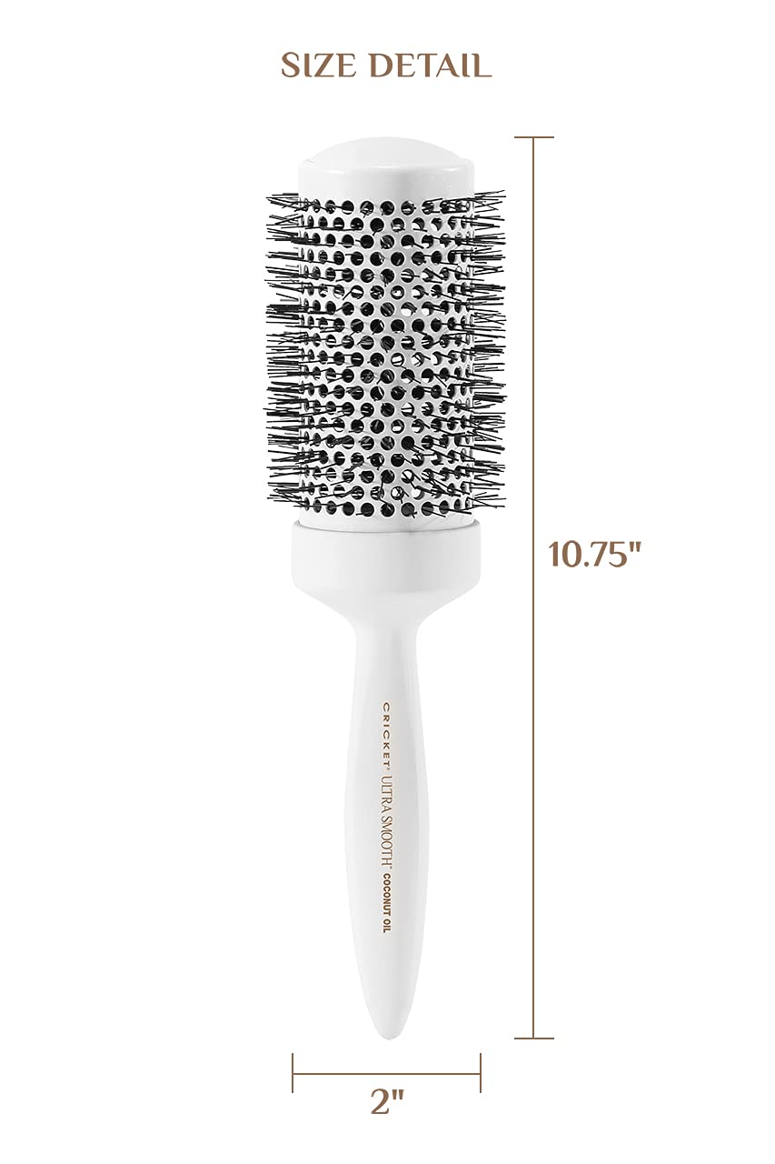 Cricket Ultra Smooth Coconut Thermal Hair Brush - 2” Ceramic Barrel, Coconut Oil and Keratin-Infused, Anti-Static Heat-Resistant Bristles, Textured