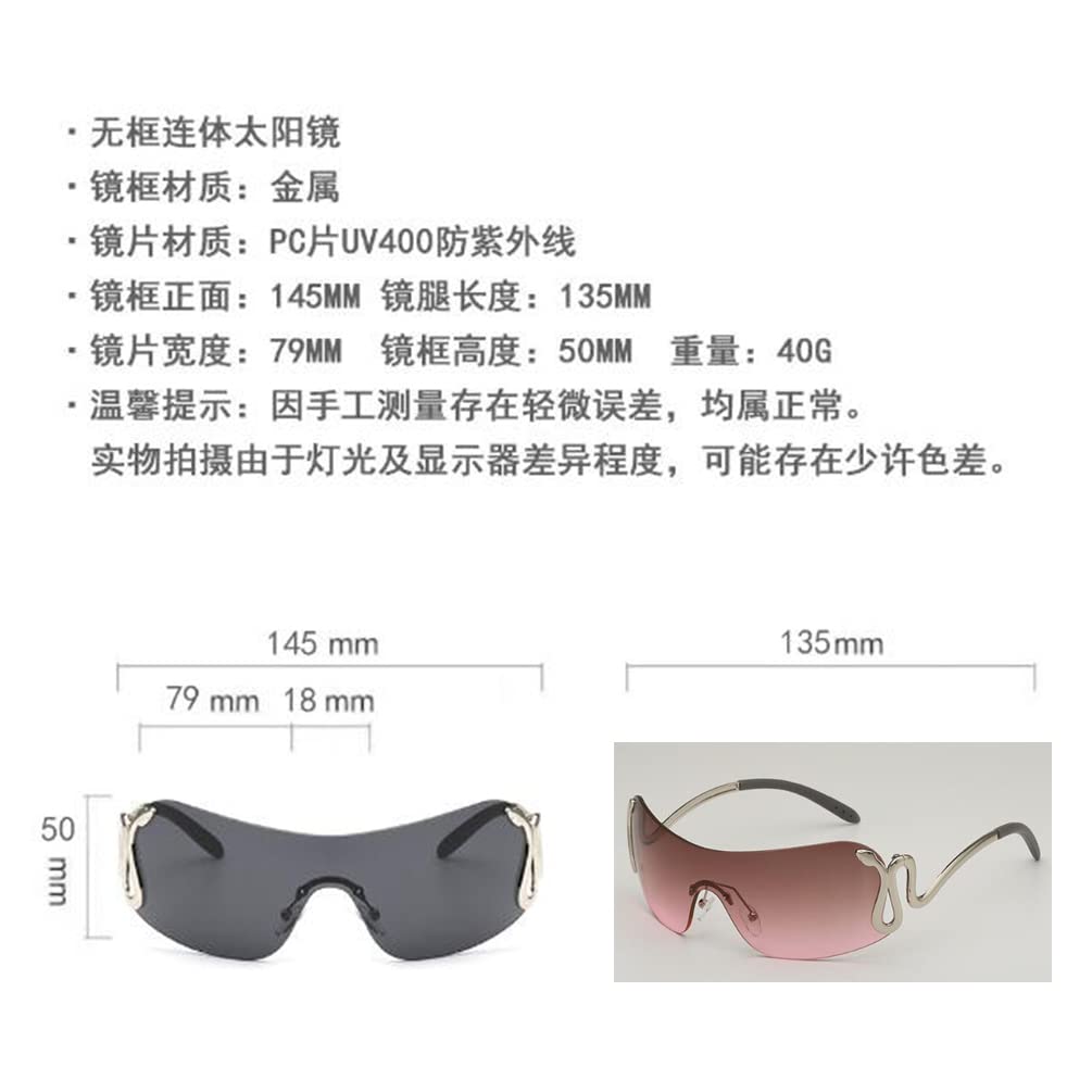 One-piece Metal Frameless Sunglasses With Personalized Snake Design Fashionable Sunglasses For Men and Women (Silver Frame Gray Powder Flake)