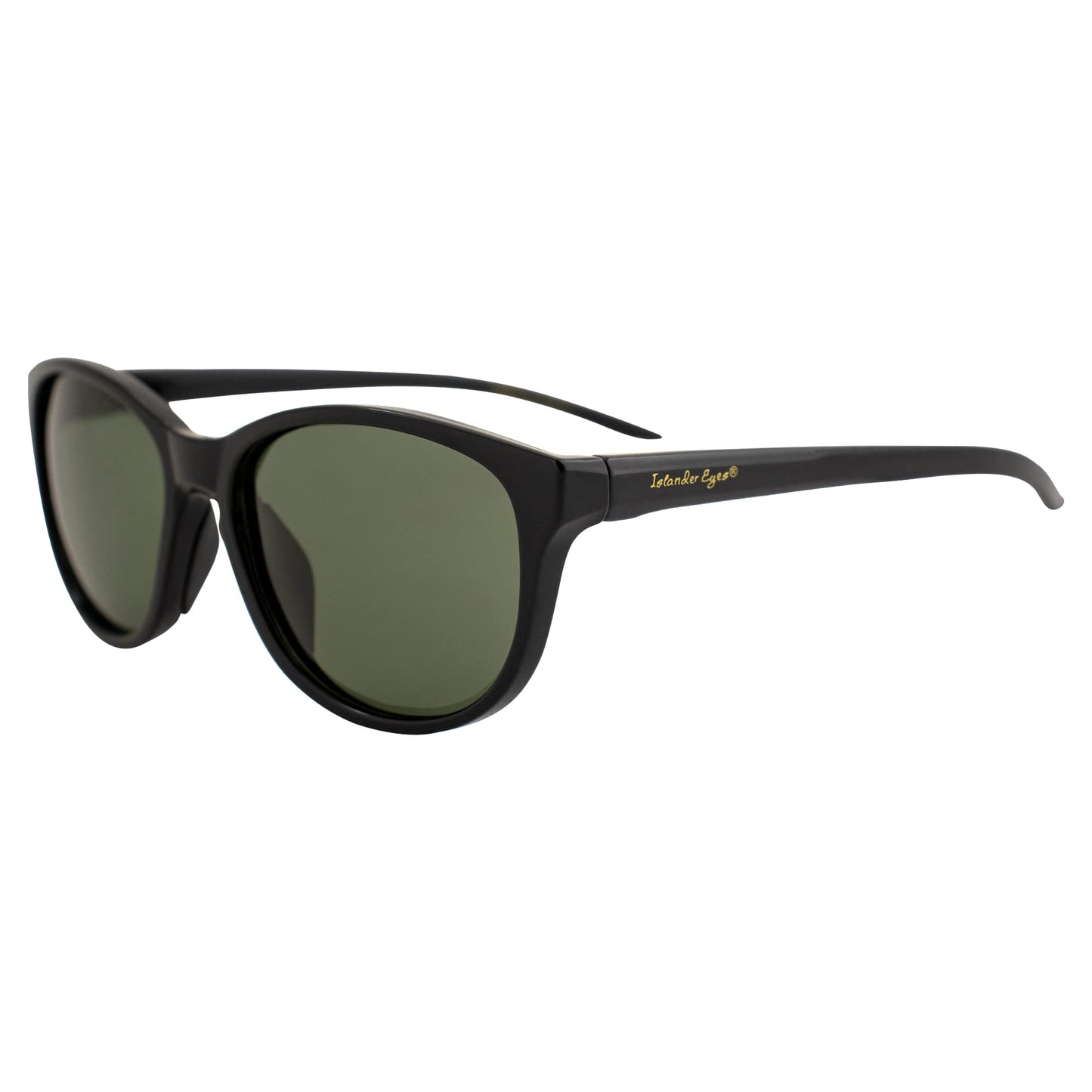 Islander Eyes Gili Polarized Sunglasses for Women Retro Style Black Frame w/G15 Green Lens