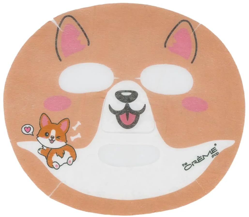 The Crme Shop Be Juicy, Skin! Animated Corgi Face Mask with Niacinamide, K-Beauty Sheet Mask for Brightening and Pore Minimizing, 10 Pack