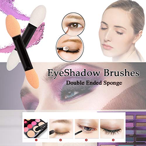 GTVIA 100 Pack Disposable Double Sided Sponge Makeup Eyeshadow Brush Tipped Cosmetic Makeup Eye shadow Applicators Brush (Skin and White)