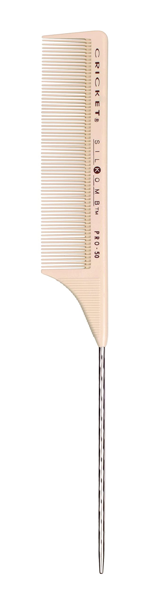 Cricket Silkomb Pro-50 Fine Tooth Rattail Comb for Hair - Precision Styling Tool with Seamless Teeth & Metal Tail for Sectioning, Weaving, and Smooth