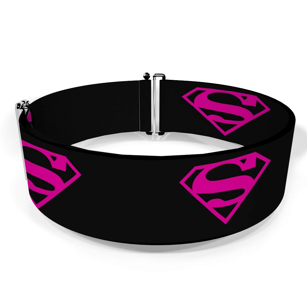 Buckle-Down Women's Cinch Belt Superman Shield Black Hot Pink 23 to 42 Inch, Multicolor