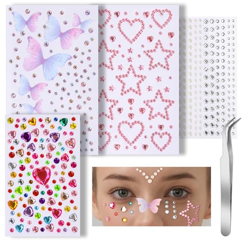 Teenitor Self Adhesive Gems Face Gems for Makeup, Self Adhesive Festival Jewels, Hair Gems, 4 Sheets Face, Eye, Makeup, Body Rhinestone Stickers Beauty and Personal Care Teenitor Default Title
