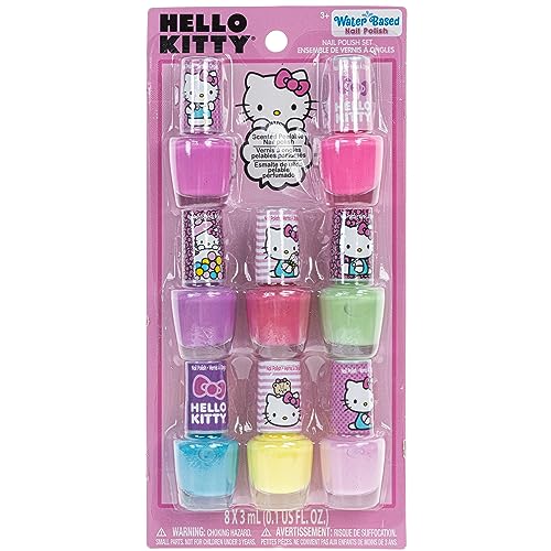 Townley Girl Hello Kitty 8 Pack Nail Polish,Water-Based, Non-Toxic, Peel-Off Set Girls Kids Ages 3+, Perfect for Parties, Sleepovers & Makeovers Beauty & Personal Care Townley Girl