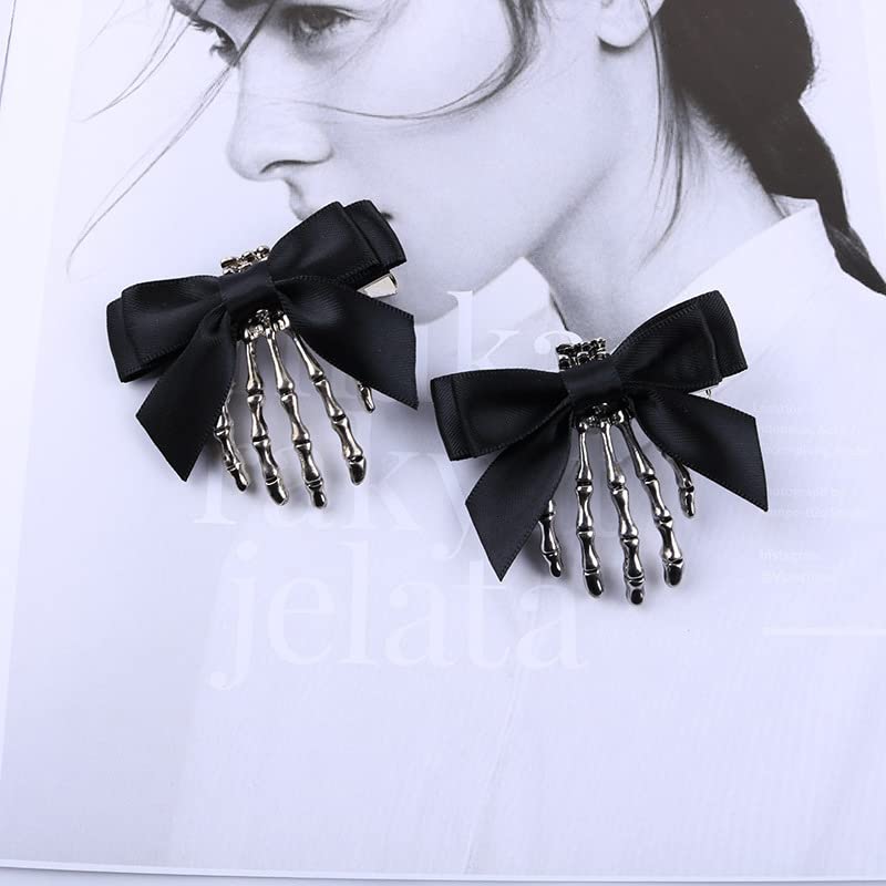 Utavu 2pcs Skeleton Hair Clip Claw Skeleton Hand Hair Clip Bone Clips Spooky Skull Goth Hair Clips Halloween Hair Accessories for Women Girls, Pack