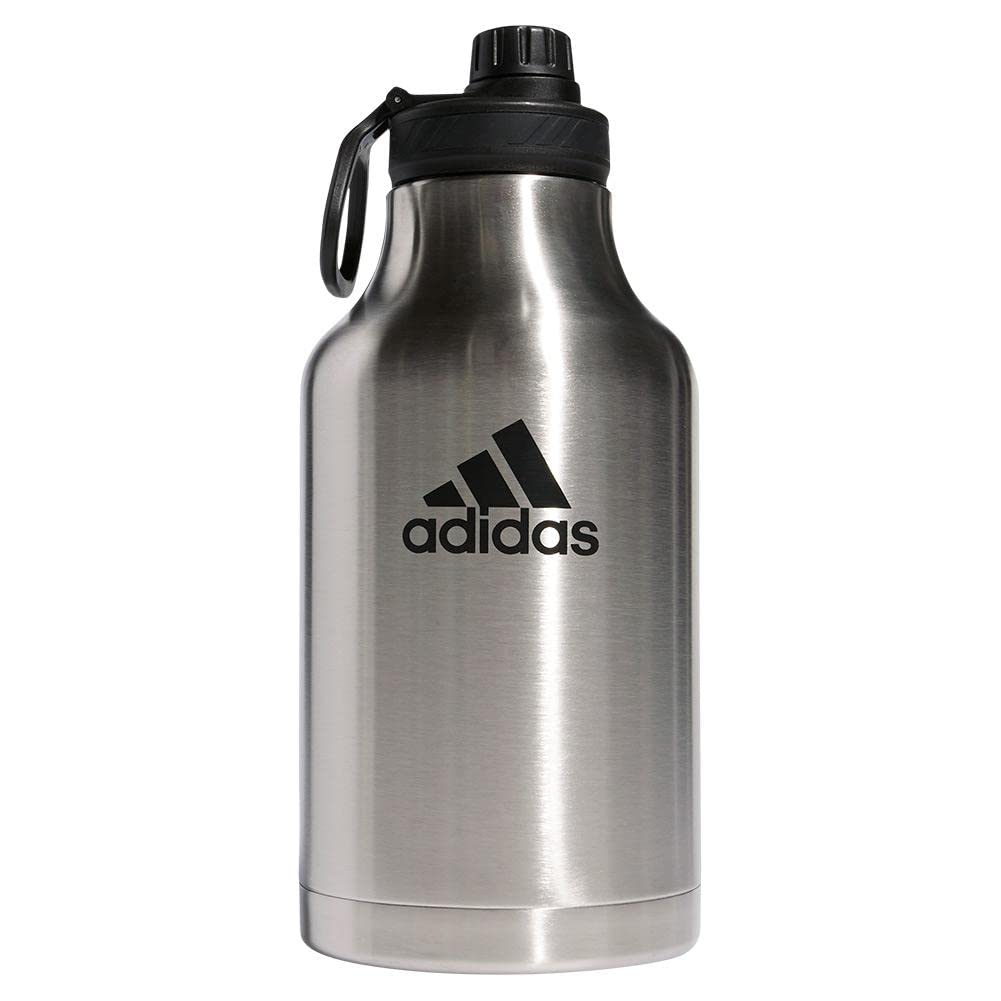 adidas Water Bottle-Metal Insulated Leak-Proof Durable Sport Hydration, Stainless Steel/Black, 62 Ounces