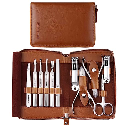 FAMILIFE Manicure Set, Professional Manicure Kit Nail Clippers Set 11 in 1 Stainless Steel Pedicure Tools Nail Kit Men Grooming Tool with Portable