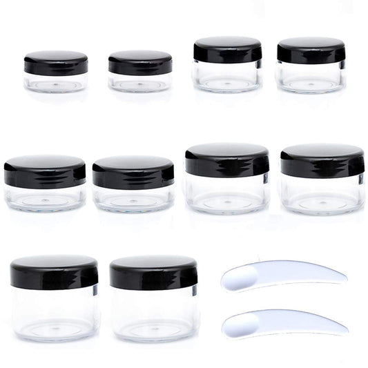 10pcs Small Travel Containers, Black Sample Jars with Screw Lids, 5 Size 3/5/10/15/20 Gram, 12pcs Labels and 2pcs Mini Disposable Spatula, Makeup Beauty and Personal Care ZEJIA Default Title
