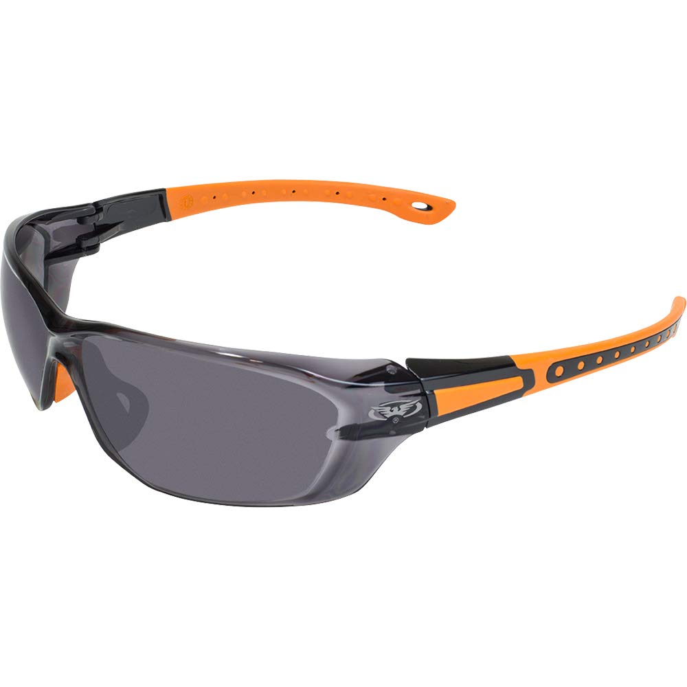 Global Vision Black Hills 1 Wrap Around Motorcycle Sunglasses Orange Rubber Frame w/Smoke Lenses