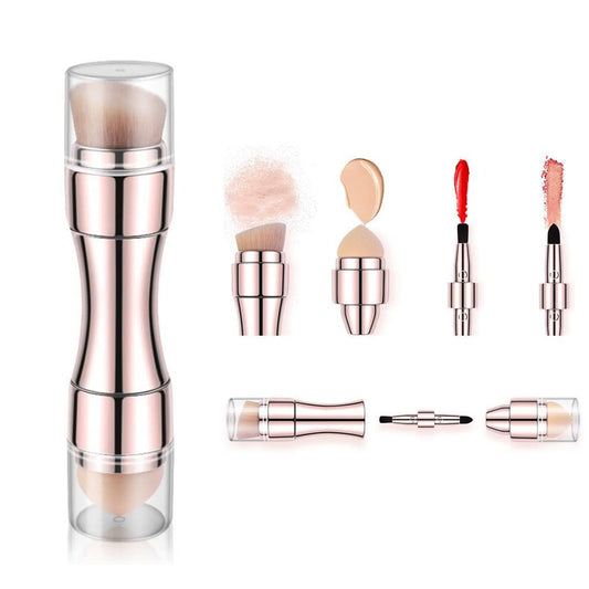 Bling Toman 4 in 1 Makeup Brush, Eyeshadow Eye Lip Face Concealing Blush Foundation Brush All in One Retractable Travel Size Makeup Brush Set (rose