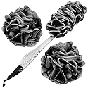 Loofah Handled Back Brush for Shower & Bath Shower Scrubber Bouquet Sponge,1 Pack Long Handled Shower Sponge,2 Pack 75g XL Exfoliate Charcoal Mesh