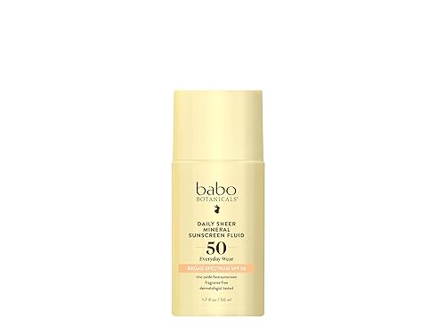 Babo Botanicals Daily Sheer Mineral Sunscreen Fluid SPF50 - Natural Zinc Oxide - Passion Fruit Oil - Fragrance Free - Ultra-Lightweight - For Face