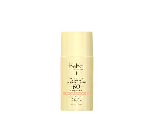 Babo Botanicals Daily Sheer Mineral Sunscreen Fluid SPF50 - Natural Zinc Oxide - Passion Fruit Oil - Fragrance Free - Ultra-Lightweight - For Face