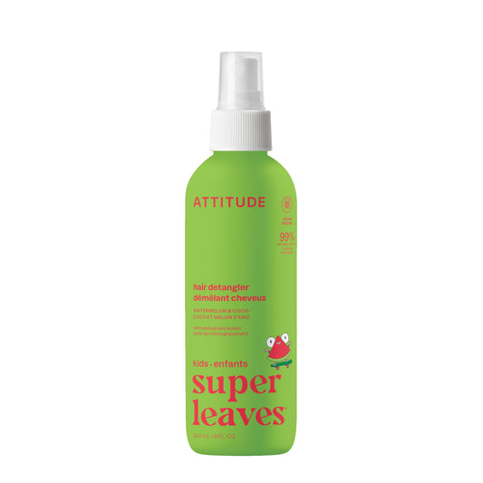 ATTITUDE Rinse-free Hair Detangler Spray for Kids, EWG Verified Leave In Product, Plant- and Mineral-Based Ingredients, Vegan, Watermelon & Coco, 8 Fl
